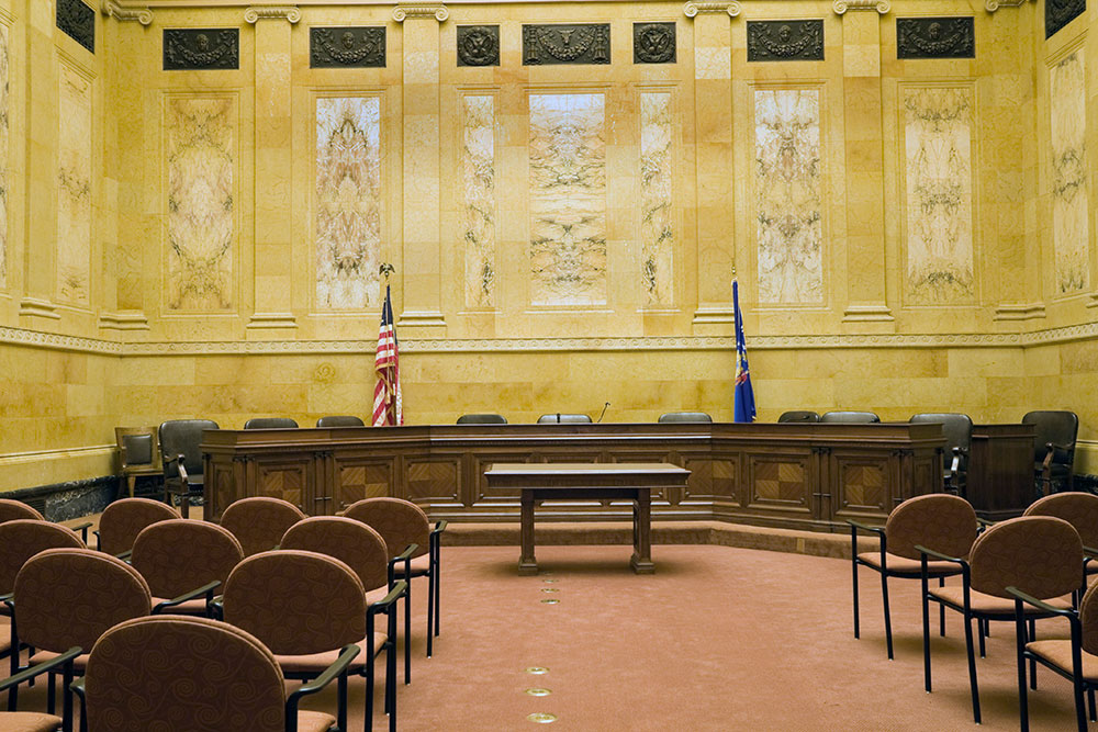 empty courtroom for civil rights case