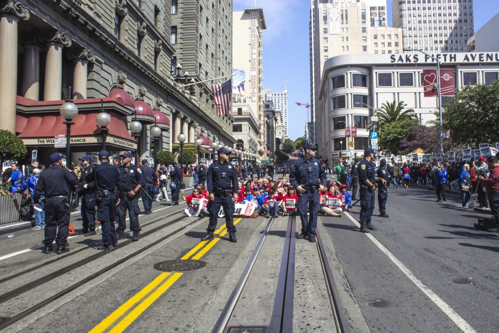 protest facing off against police -- civil rights