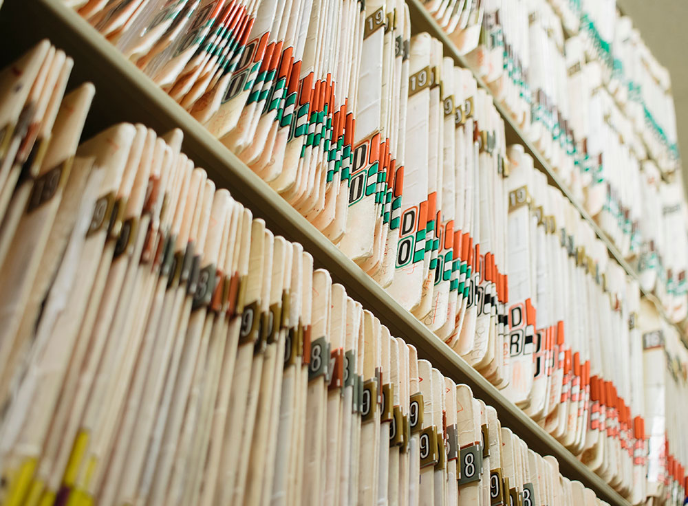 gather evidence from medical records, rows of folders