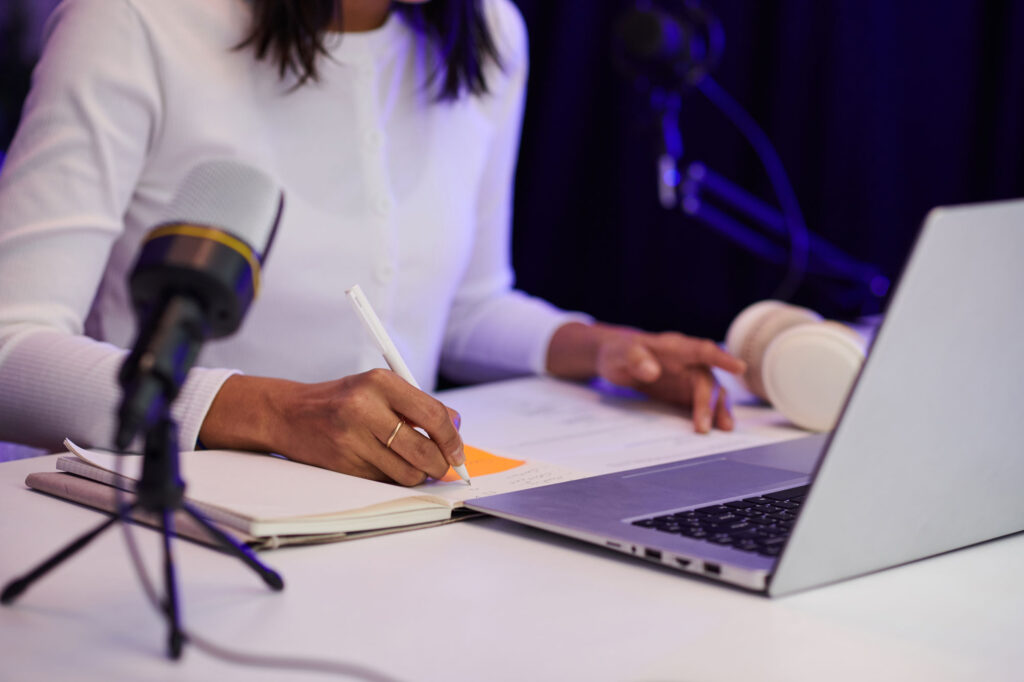 Journalist working on computer